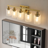 English Elm Golden 5-Light Vanity Light With Clear Glass Shades, Modern Iron Metal Bathroom Wall Fixture For Mirror, Ideal For Bathroom and Dressing Table (No Bulbs)