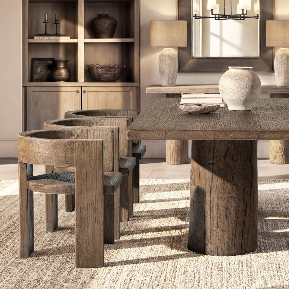 English Elm Soren Reclaimed Elm Sculptural Dining Chair with Wraparound Back Wabi-sabi Craft Brown B2719P474457