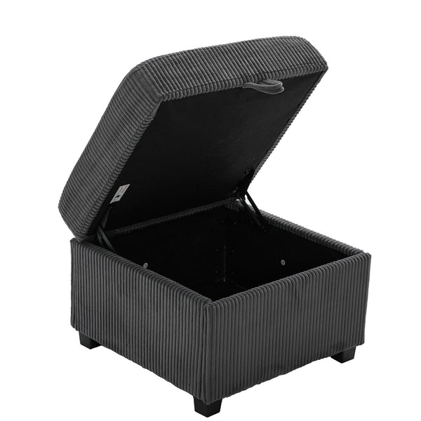 English Elm UNITED Corduroy L-Shaped Sectional Sofa with Storage Ottoman, USB Ports, Cup Holders & LED Lighting Dark Gray W1568P332407