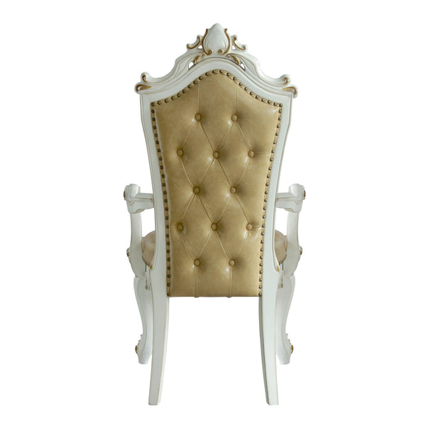 English Elm Butterscotch Tufted Arm Chairs Set of 2 – Antique Pearl Finish, Queen Anne Legs, Scalloped Apron Elegance B062P186414