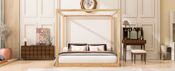 English Elm King Canopy Platform Bed with Support Legs, Sturdy Pine & MDF Slat Base for Cool, Fresh Mattress Natural WF309290AAM