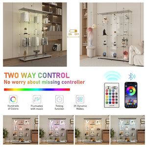 English Elm Tempered Glass Display Cabinet With Bluetooth Led Lighting, Lock & Casters For Stylish Storage Solutions W3155S00012-GIGA