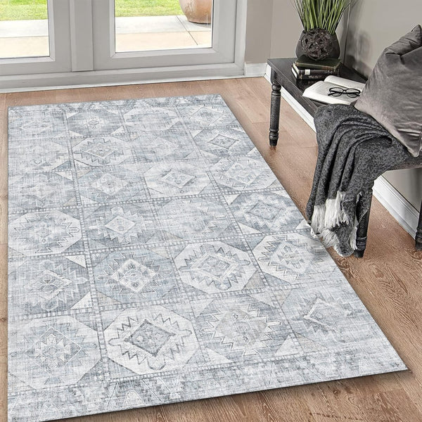 English Elm TOUCAN Silver 5'x7' Washable Non-Slip Area Rug – Low-Pile, Durable Polyester, Kid & Pet Friendly B186P261399