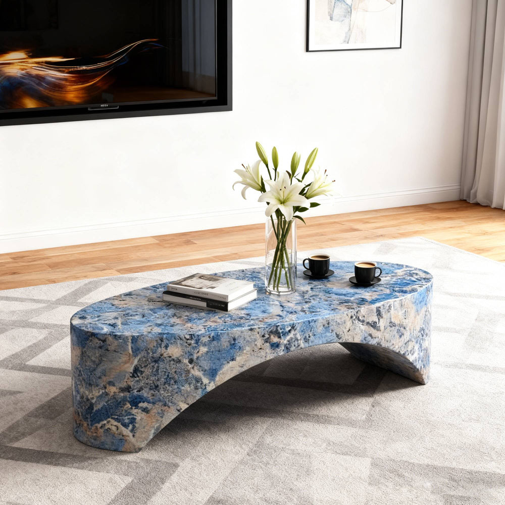 English Elm The Oval Marble Effect Fiberglass Coffee Table Low Profile Contemporary Living Room Blue W2085P374184