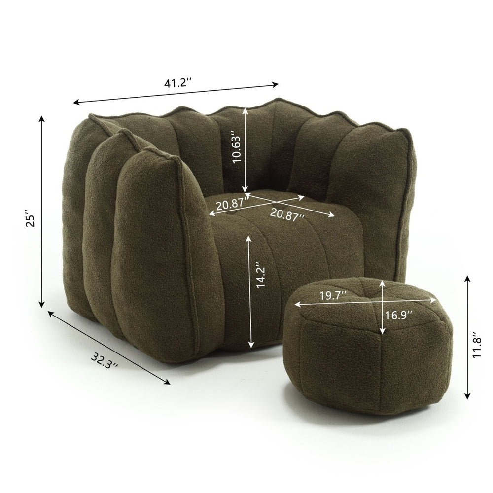English Elm Soft Bean Bag Chair With Footstool - Luxurious Foam Comfort For Living Rooms, Gaming & Relaxation W1996P182140-GIGA