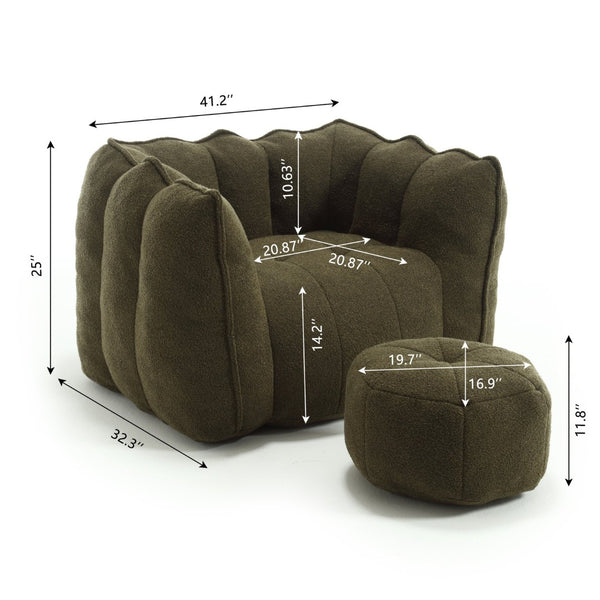 English Elm Soft Bean Bag Chair With Footstool - Luxurious Foam Comfort For Living Rooms, Gaming & Relaxation W1996P182140-GIGA