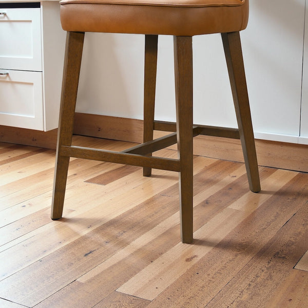 English Elm Peoria Button-tufted Vegan Leather Counter Stool with Walnut Legs for Kitchen Island B183P423279