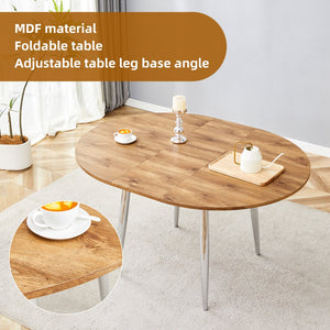 English Elm Table Set Extendable Round to Oval Wood Grain Top with Four White Pu Dining Chairs W1151S03962