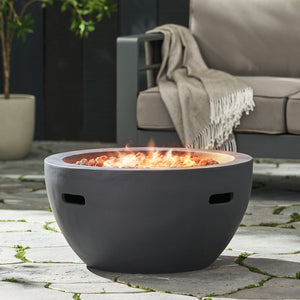 English Elm 27" Mgo Bowl Fire Pit 40000 Btu Propane Concrete Finish Outdoor Patio Focal Point N772P401888B