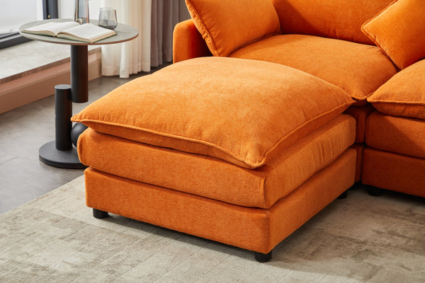 English Elm Modular L-shaped Sectional Sofa with Ottoman Plush Seating for Apartment Living Orange W2915S00057