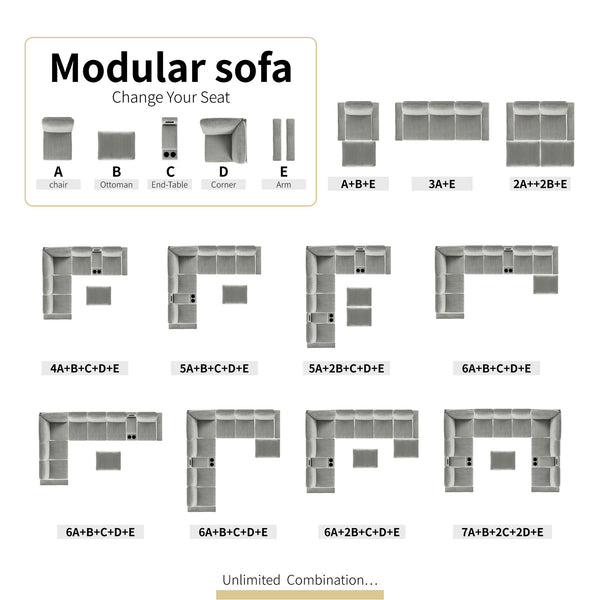 English Elm Convertible Sectional Sofa With Storage Ottoman, Usb Ports & Cupholders For Modern Living Rooms W3098S00033