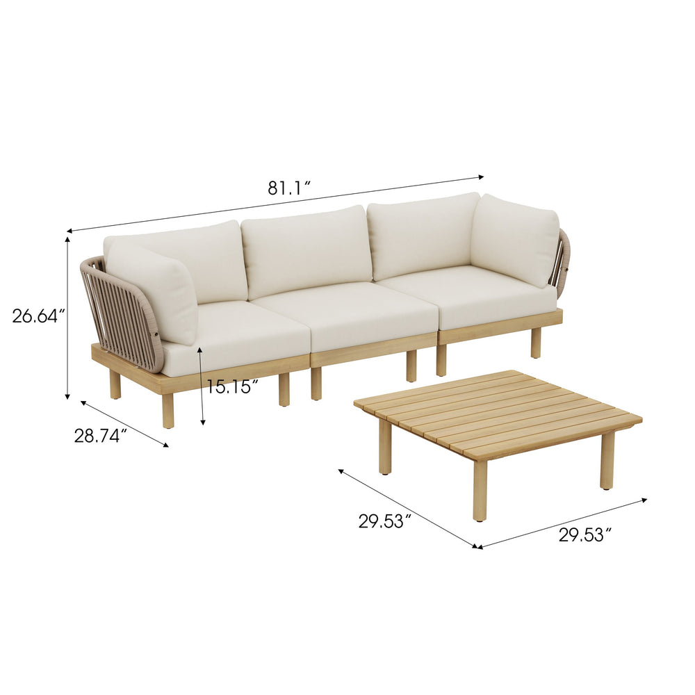 English Elm 4-piece Acacia Wood Modular Outdoor Sofa Set with Rope Woven Back and Plush Cushions N768P395021L_2_N768P395020L_N768P395019L
