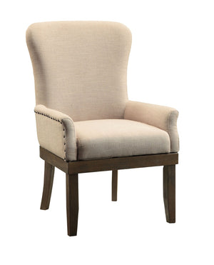 English Elm Beige and Salvage Brown Arm Chair With Nailhead Trim