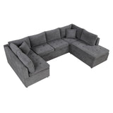 English Elm 117.3" Oversized Sectional Sofa U- Shaped Sofa Couch Pull-Out Sofa Bed With Two Throw Pillows For Living Room, Gray