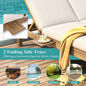 English Elm Trexm Acacia Wood Double Chaise Lounge Outdoor with Folding Trays and Foam Cushions TM000015AAD