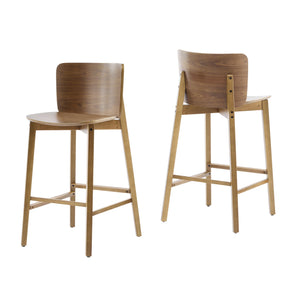 English Elm Christopher Knight Home® - Pari Walnut Indoor Wooden Barstool Set of 2 — Ergonomic Curved Back, Space-Saving Rustic Modern Seating N775P271409W