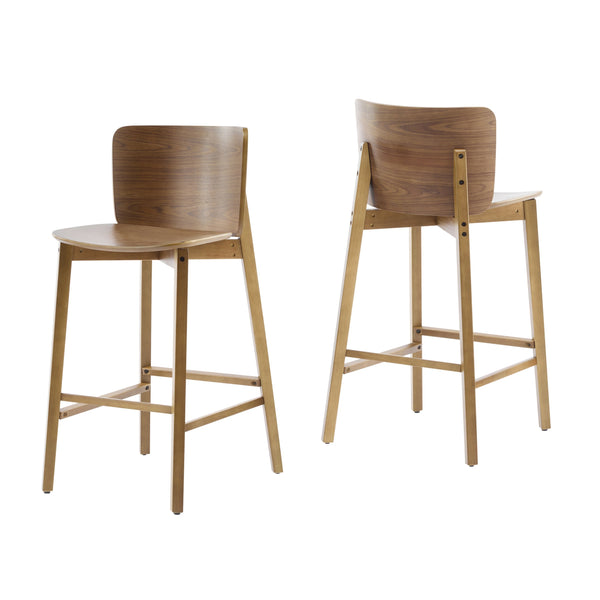 English Elm Christopher Knight Home® - Pari Walnut Indoor Wooden Barstool Set of 2 — Ergonomic Curved Back, Space-Saving Rustic Modern Seating N775P271409W