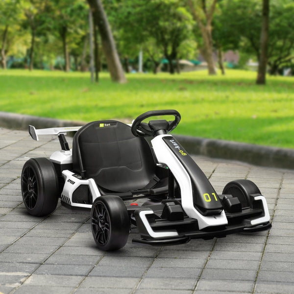 English Elm Aosom 24v Electric Go Kart Ride on Toy with Drifting Dual Motor and Adjustable Seat White W2225P229480
