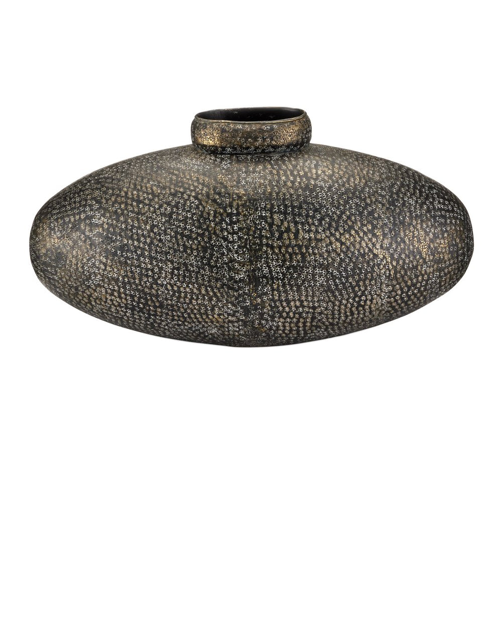 Currey & Company Brigadier Decorative Submarine-shaped Aluminum Vase With Hand-hammered Gold And Bronze Finish Brown Cast Aluminum 1200-1029-currey-company