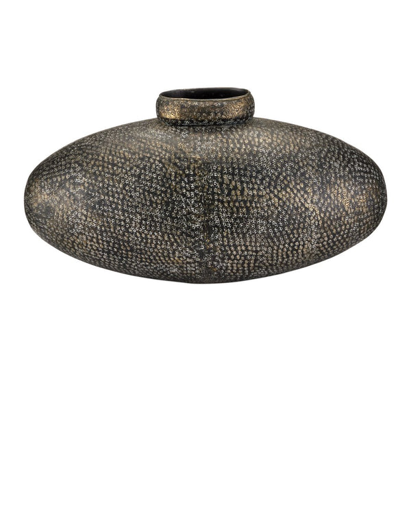 Currey & Company Brigadier Decorative Submarine-shaped Aluminum Vase With Hand-hammered Gold And Bronze Finish Brown Cast Aluminum 1200-1029-currey-company