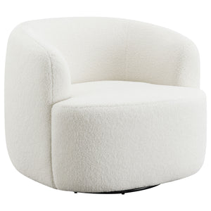 English Elm Denae Natural Upholstered Swivel Chair — Ivory Faux Sheepskin Accent Seat, Curvy 360° Swivel Comfort B062P351429