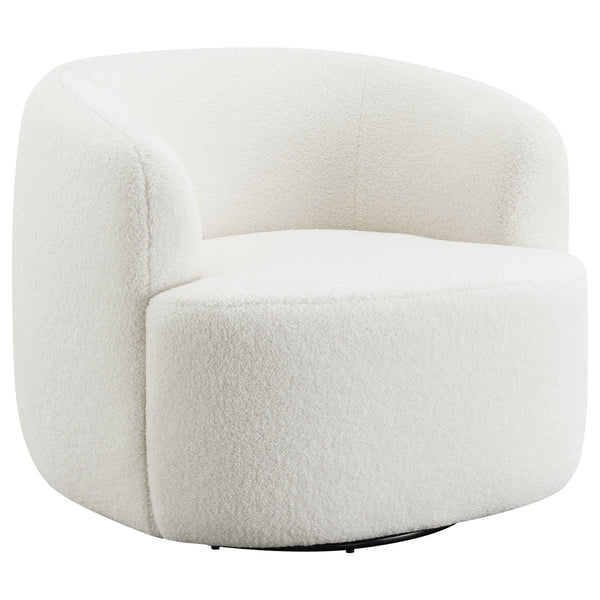English Elm Denae Natural Upholstered Swivel Chair — Ivory Faux Sheepskin Accent Seat, Curvy 360° Swivel Comfort B062P351429