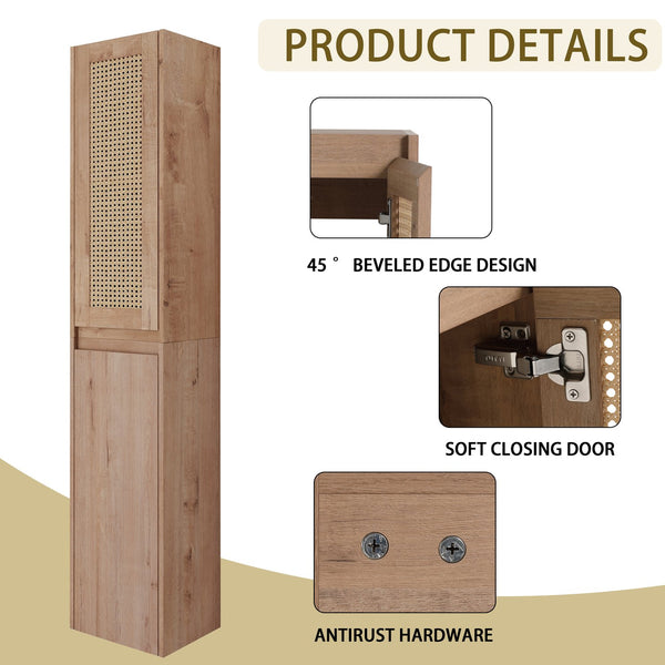 English Elm 12" Bathroom Side Cabinet - Modern Wall-Mounted Design With Soft-Close Doors & Space-Saving Style W999S00340