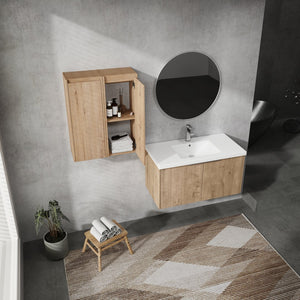 English Elm 36" Wall-Mounted Bathroom Vanity With Sink & Side Cabinets – Modern Soft-Close Design & Storage Solutions W999S00223