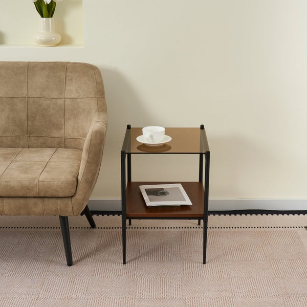 English Elm Set Of 2 Modern Rectangle End Tables With Tempered Glass Top & Mdf Shelf For Stylish Living Rooms W241P184253-GIGA