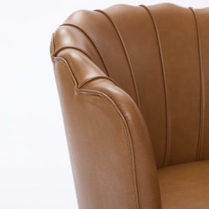 English Elm Light Brown Petal Swivel Chair — 360° Metal Base, Top-Grain Leather Wingback, Fluted Curve Accent Seat W570P375734