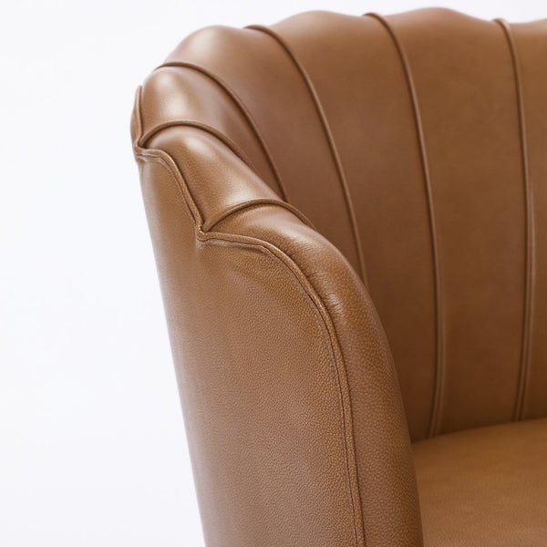 English Elm Light Brown Petal Swivel Chair — 360° Metal Base, Top-Grain Leather Wingback, Fluted Curve Accent Seat W570P375734