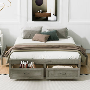 English Elm Queen Platform Bed with Six Storage Drawers Low Profile Frame for Modern Bedrooms Antique Gray N708P263022E-1