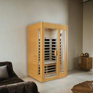 English Elm Hemlock Wood Two Person Far Infrared Indoor Sauna with Bluetooth and Led Lighting W2611P172613