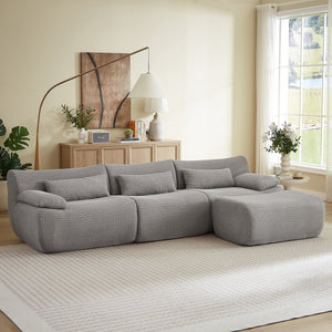 English Elm L Shaped Modular Sectional Corduroy Cloud Couch Oversized Family Living Room Sofa Grey W2339S00151