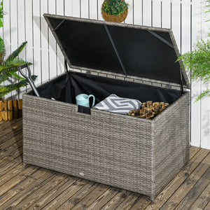 English Elm Outsunny 113 Gallon Waterproof Deck Box - Stylish Rattan Outdoor Storage Trunk For Cushions & Toys W2225P200574-GIGA