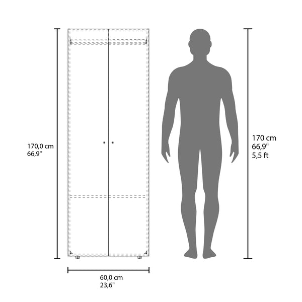 English Elm Home 2 Doors Closet System Armoire with Hanging Rod & Shelf, Stained Walnut Compact Bedroom Organizer B200P350350