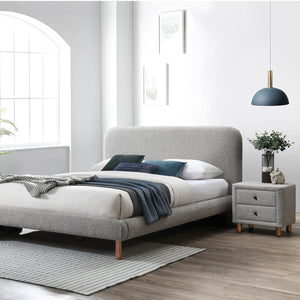 English Elm Grey Boucle Curved 2-Drawer Upholstered Nightstand with Wooden Legs — Midcentury Chic Storage Accent B062P209004