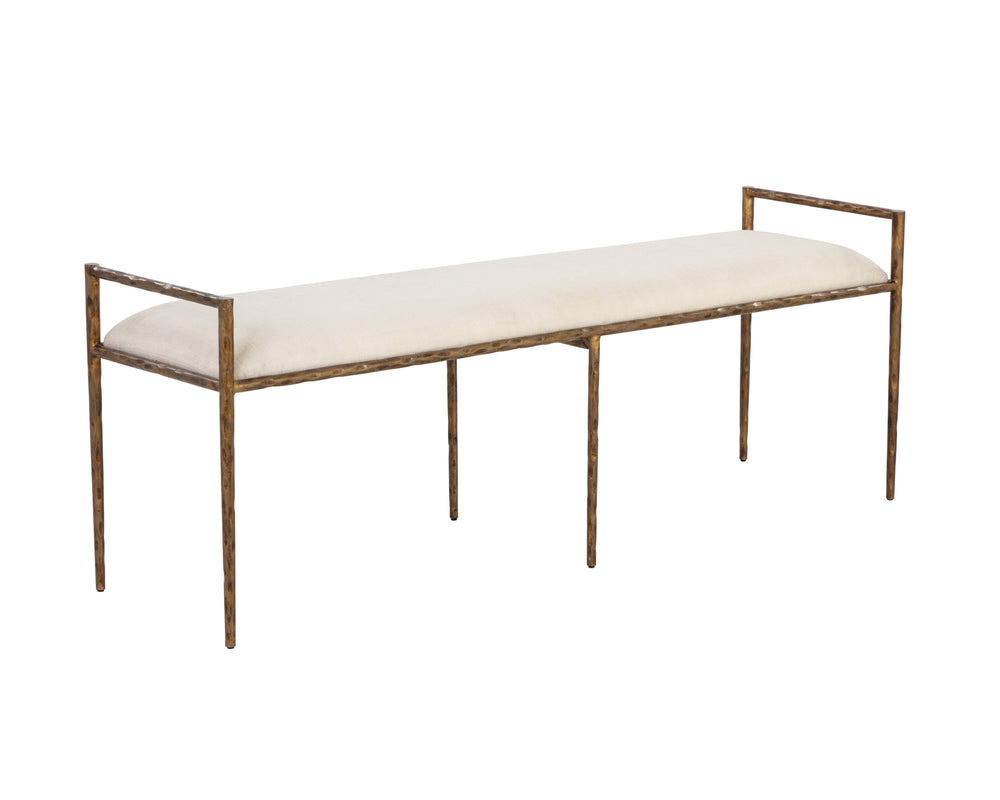 Sunpan Esai Bench - Exquisite Performance Fabric and Antique Brass Frame for Elegant Indoor/Outdoor Style Zenith Alabaster