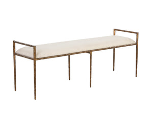 Sunpan Esai Bench - Exquisite Performance Fabric and Antique Brass Frame for Elegant Indoor/Outdoor Style Zenith Alabaster