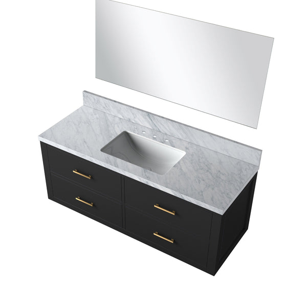 English Elm Black 48" Single Bath Vanity With Carrara Marble Top & Soft-Close Drawers, Includes 43" Mirror B2731S01446