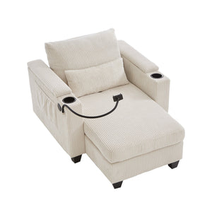 English Elm Convertible Chaise Lounge Sofa Bed With Usb Ports, Cup Holders & Storage For Stylish Comfort N719S002021A