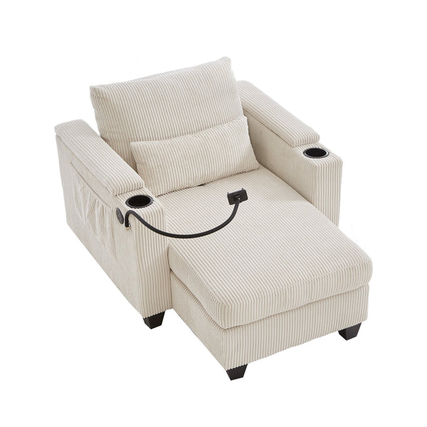 English Elm Convertible Chaise Lounge Sofa Bed With Usb Ports, Cup Holders & Storage For Stylish Comfort N719S002021A
