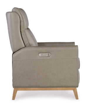 Hooker Furniture Quinnie Semi-Aniline Top-Grain Leather Power Recliner With Usb Port, Bustle Back & Light Wood Finish Green RC114-PH-020