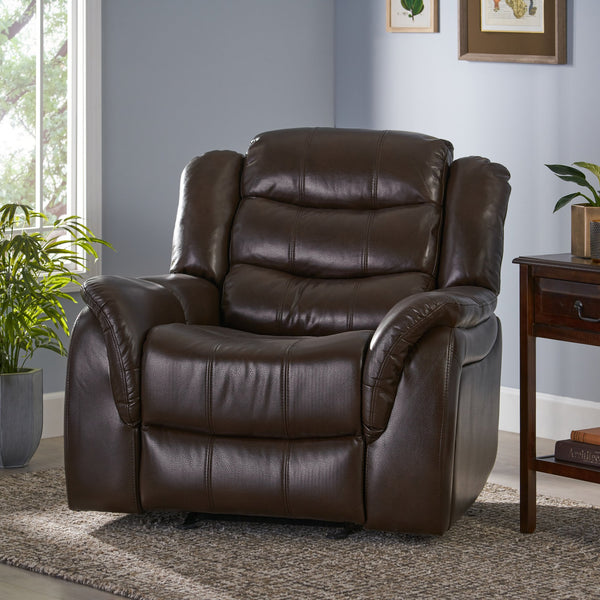 English Elm Christopher Knight Home® - Classic Glider Recliner with Luxurious PU Upholstery, Spacious Seat, Durable Frame, Ultimate Comfort Dark Brown 57412.00