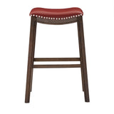 Homelegance By Top-Line Hugues Faux Leather Saddle Seat Backless Stool Red Veneer