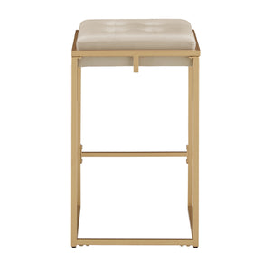 Homelegance By Top-Line Piper Gold Finish Metal Velvet Button Tufted 24" Counter Height Stools (Set of 2) Beige Engineered Wood