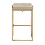 Homelegance By Top-Line Piper Gold Finish Metal Velvet Button Tufted 24" Counter Height Stools (Set of 2) Beige Engineered Wood