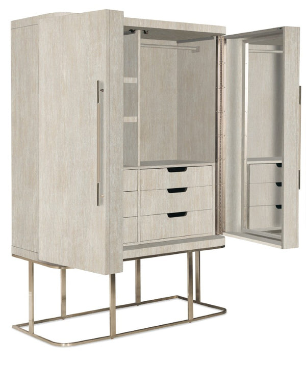 Hooker Furniture Modern Mood Wardrobe With Floating Base, Oak Veneer, Integrated Mirror & Jewelry Organization Elegance Light Brown 6850-90013-80