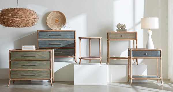 Hooker Furniture Retreat Rattan Chest With Three Self-Closing Drawers, Two-Tone Dune & Seagrass Finish, Coastal Style Greens 6950-90017-35