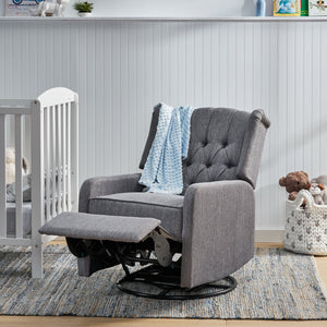 English Elm Christopher Knight Home® - Classic Linen Recliner Chair with 360° Swivel and Manual Recline, Durable Frame, Cozy Upholstery Charcoal 66842.00CHAR